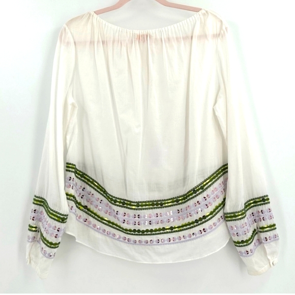 Tory Burch White Tunic with Lavendar and Green Sequin Embroidery. - Picture 5 of 15